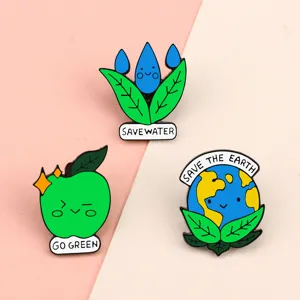 Joli ensemble de badges en émail écologique, broche alliant terre goutte d'eau et pomme style.