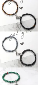 Magnetic couple beaded bracelets set with heart pendant for men and women matching jewelry