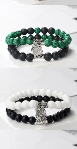 Ensemble de bracelets de perles pour couple avec charm rose magnétique et perles en pierre.
