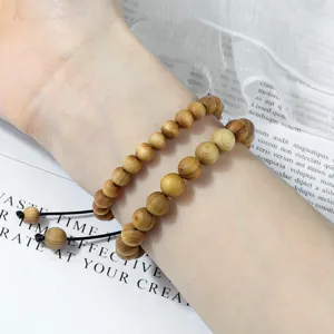 Natürliches Holzperlen geflochtenes Armband verstellbare Armkette für Damen Herren