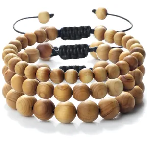Verstellbares Holzperlen Armband Naturholz Gebetsperlen fuer Damen und Herren Alltag.