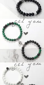 Ensemble de bracelets de perles de couple avec fermoir fleur aimanté bijoux en pierre naturelle