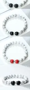 Bracelet de Perles Turquoise Blanche Pierre de Lave Naturelle Bijou Élastique Mixte