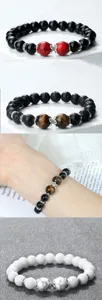 Bracelet en pierres naturelles avec perles intercalaires en métal, bijoux tendance.