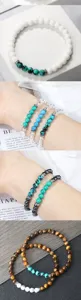 Ensemble de bracelets de perles empilables de 6mm avec turquoise, hématite et pierres.