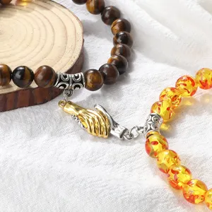 Magnetic Handshake Couple Bracelets Natural Stone Beaded Matching Bracelet For Women Men Tiger Eye Lava Jewelry Gifts