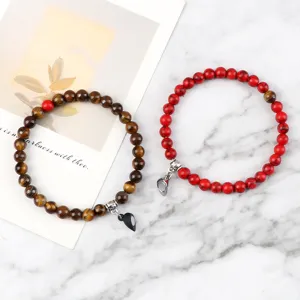 Ensemble de bracelets de couple en perles cœur magnétique, bijoux élastiques en pierre