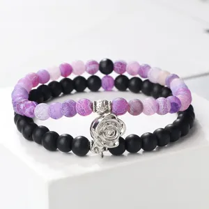 Set de pulseras de cuentas de doble capa con dije de flor, joyería de moda.