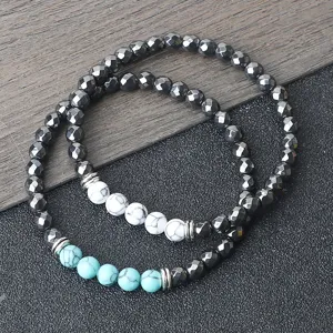 Bracelet de perles empilable élastique simple de 6 mm roche volcanique turquoise bijoux