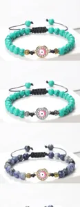 Κοντινό πλάνο λεπτομέρειας βραχιολιού Boho Evil Eye με χάντρες, ρυθμιζόμενο κορδόνι