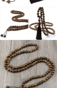 New Chinese style wooden beaded necklace with tassel, retro multi-layer sweater chain.