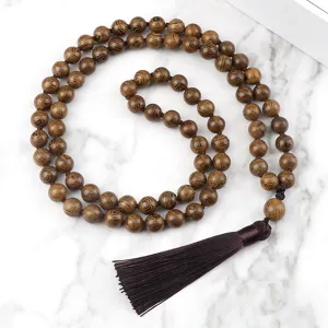 Wooden bead necklace with tassel, Chinese style prayer beads sweater chain for men women