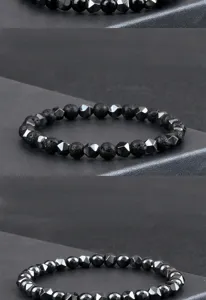 Pulsera hombre cuentas piedra hematites negro y lava elastica joyeria accesorio
