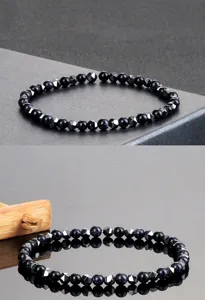 Pulsera elástica de cuentas de arenisca azul y hematita para hombres joyería de negocios.