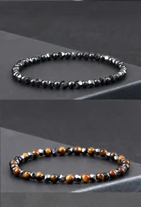 Pulsera de cuentas de piedra natural para hombre hematita facetada ojo de tigre elástica