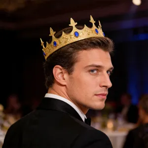 Luxury gold crown for men royal king tiara blue rhinestones wedding party costume hair accessories