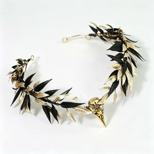 Gothic crow skull crown headband black gold leaves baroque vintage tiara hair accessory