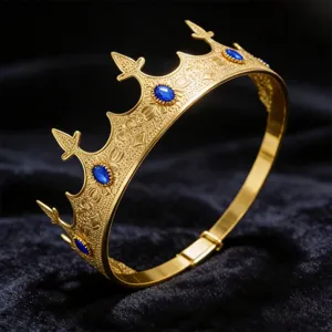 Gold Crown King Tiara Men Medieval Royal Headpiece Blue Stones Wedding Party Prom 88