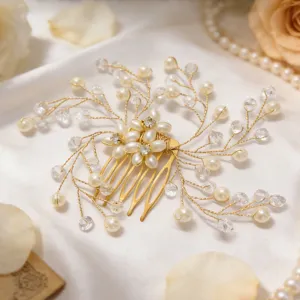 Handgemaakte parel kristal haar kam bruiloft haaraccessoire elegante bloem opsteken hoofdtooi