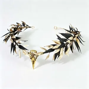 Gothic black gold raven skull headband vintage baroque leaf crown women hair accessories