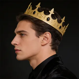 Gold king crown men crown prince court wedding birthday party costume hair accessory