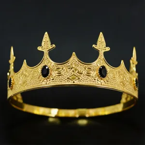 Vintage Palace Style Men's Royal King Crown Headwear Metal Alloy Rhinestone Tiara For Wedding Birthday Party Prom Jewelry