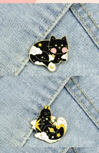 Black cat enamel pin celestial star moon cute metal badge sweater lapel brooch jewelry accessory