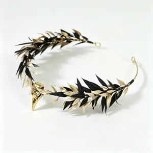 Gothic crow skull headband black gold leaf tiara vintage baroque hair accessory for women