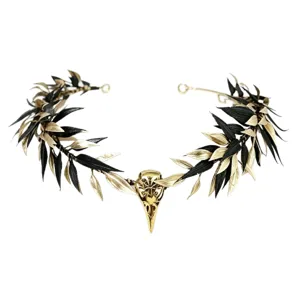 Gothic black and gold crow skull headband, vintage baroque hair accessories for women party