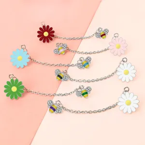 Set di spille a catena con margherita e ape, spille in lega di strass colorati per donne.