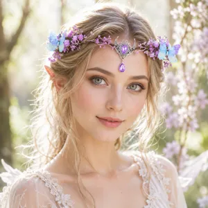Elf Floral Headband Forest Wreath Purple Rhinestone Forehead Jewelry For Wedding Party Photography Women Hair Accessory