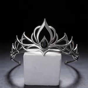 Tiara da sposa barocca scura con gemma nera a goccia, perfetta per Halloween e cosplay.