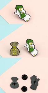 Süßes Dollar Hand und Geldbeutel Emaille Pins Set, trendige Cartoon Broschen für Kleidung.