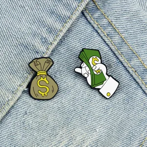 Mode Individuelles Design Dollar Geldbeutel Legierung Emaille Brosche Pin Cartoon Bargeld Pin Schmuck Für Kleidung Tasche Dekor