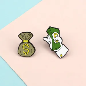 Niedliche Dollar Geldbeutel und Hand Emaille Anstecknadel Set, trendliche Cartoon Brosche.