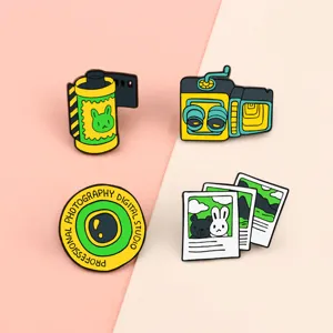 Vintage camera film roll enamel pin set, cute photography brooch badges for apparel.