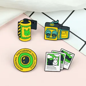 Vintage camera film enamel pin set, cute photography brooch badge for fashion accessories.