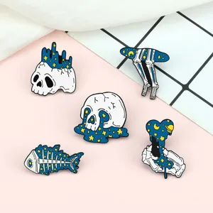 Creative starry skull enamel pin set gothic trend brooch badge decoration accessory