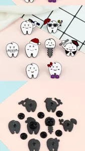 Cute cartoon tooth brooch enamel pin set medical dental hospital badge creative metal jewelry accessories