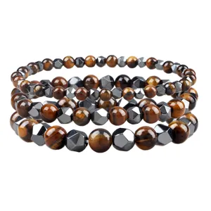 Pulsera de Cuentas de Negocios para Hombre Hematita Facetada Irregular y Piedra Ojo de Tigre Pulsera Elástica para Hombre Mujer Regalo