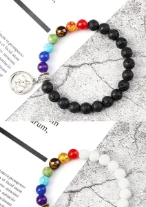 Chakra lavasteen armband set met Om hangertje, stijlvolle kralen sieraden voor heren en dames.