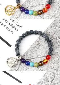 Heren 7 Chakra Steen Armband Zwarte Acaat Kralen Om Hanger Yoga Sieraden Accessoire