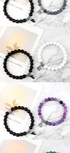Couple magnetic bead bracelets set stylish stainless steel heart charm matching stone jewelry