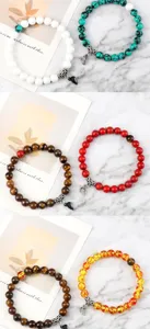 Fashion creative couple bracelet set with heart magnetic clasp and colorful beads detail shot.