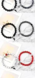 Couple magnetic bead bracelet set with natural stone lava hematite and heart charm jewelry