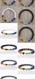 Bracelet en perles de pierre de lave chakra fait main avec pierres précieuses colorées