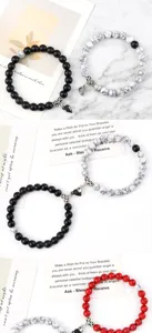 Magnetic couple stone bead bracelets matching best friend jewelry set for lovers fashion.