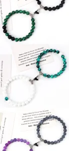 Couple matching magnetic stone bracelets with heart clasp for best friends and lovers.