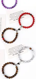 Couple magnetic gemstone bead bracelet set friendship matching jewelry gift for lovers and best friends