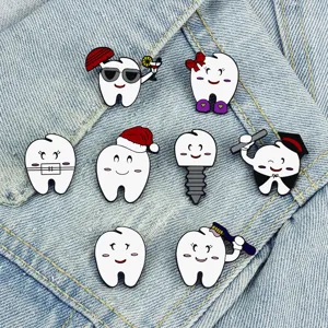 Cute tooth metal brooch set cartoon enamel pins funny dental badge for medical staff gifts